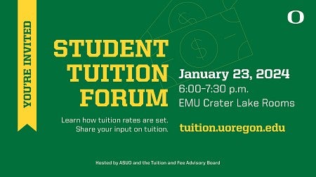 Student Tuition Forum - January 23, 2024, 6-7:30pm EMU Crater Lake Rooms - Learn how tuition rates are set. Share your input on tuition.